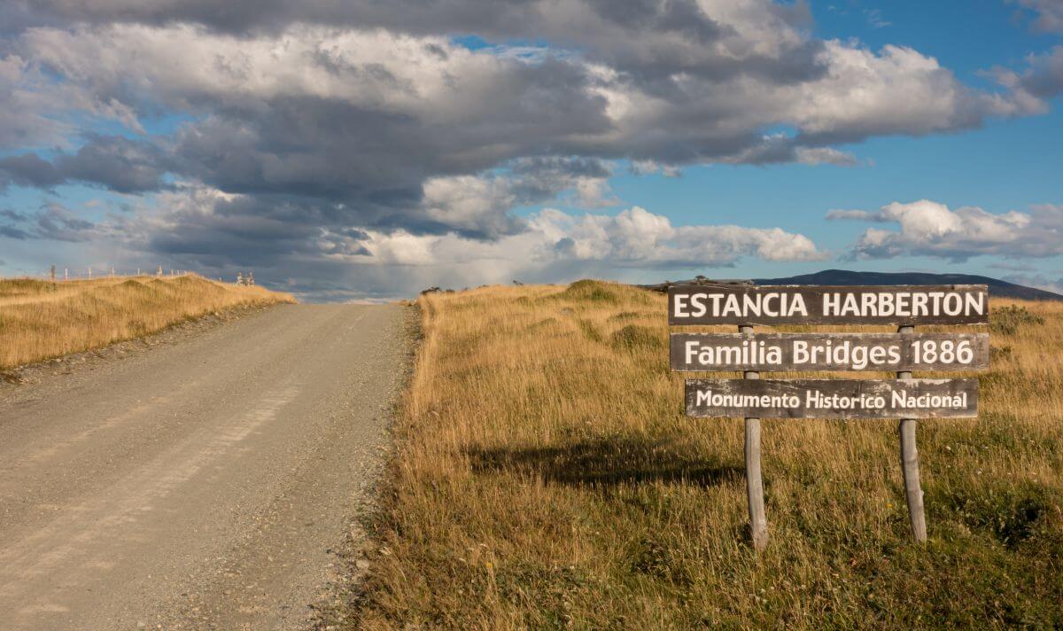 Pampas Holidays in Argentina: A Family-Friendly Guide for UK Travellers 2 Estancia Harberton sign on rural road in Argentina with open countryside landscape